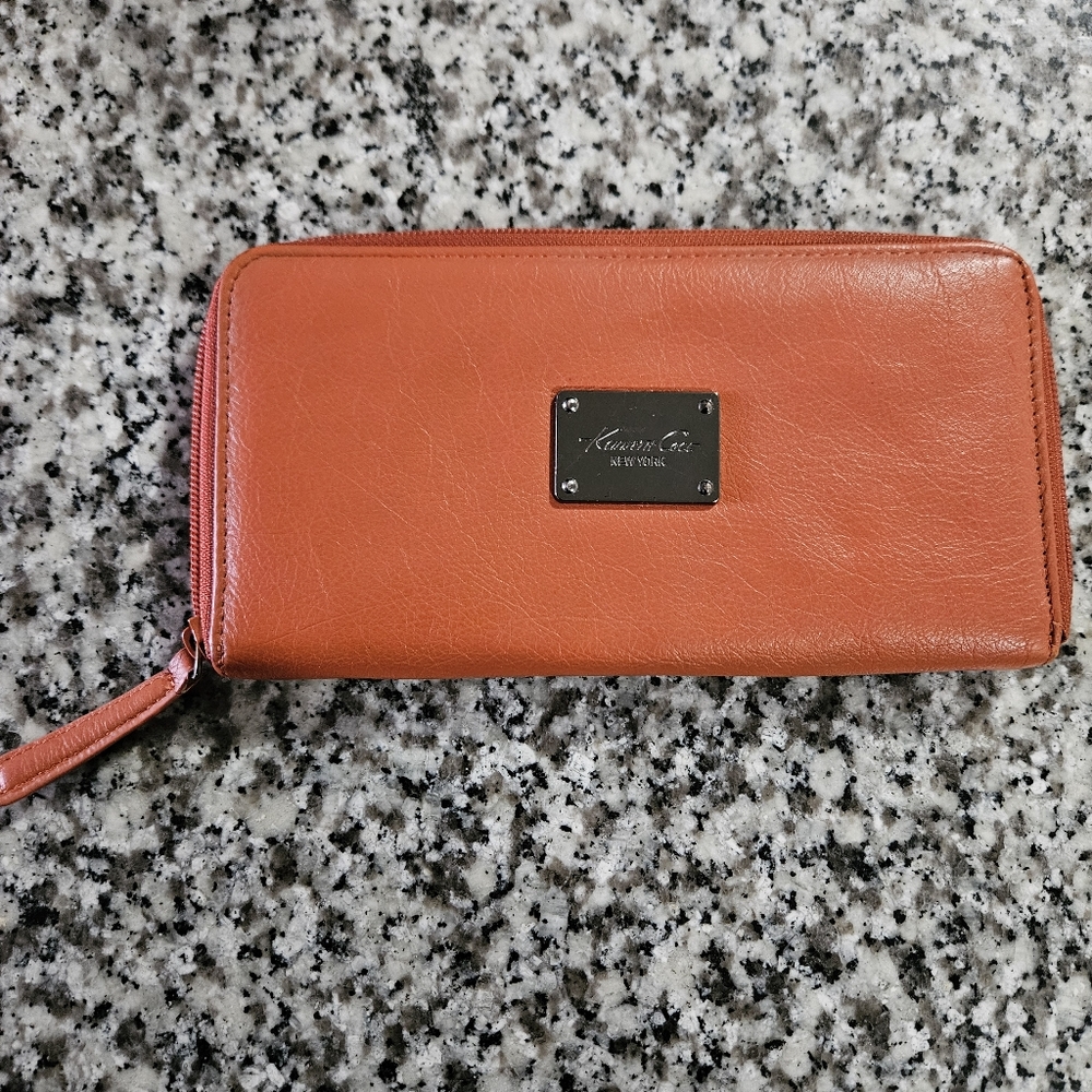 Kenneth Cole New York Leather Wallet, Coral Color_Used